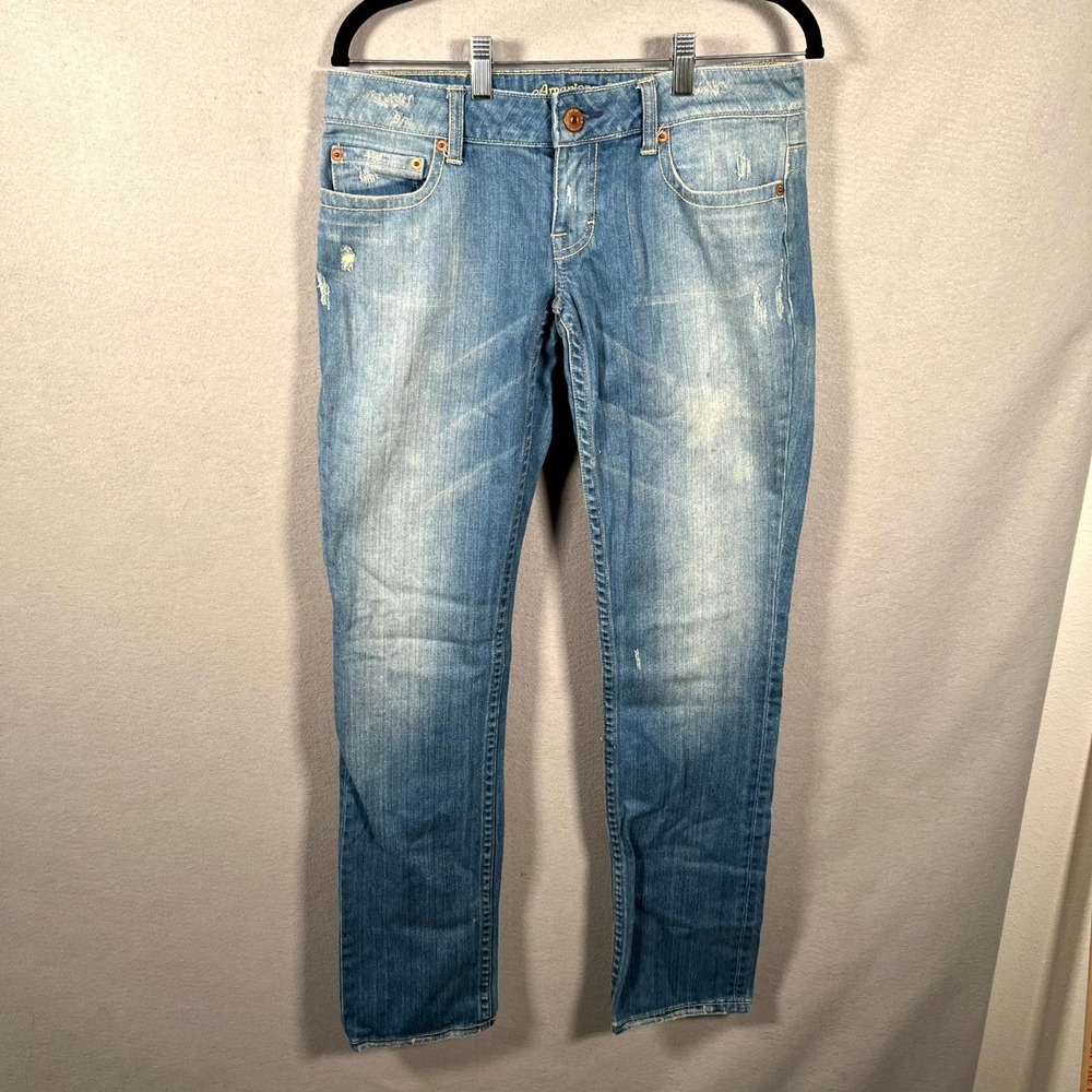 American Eagle Outfitters Skinny 77 Jeans Womens 6 Blue Denim Cotton Distressed